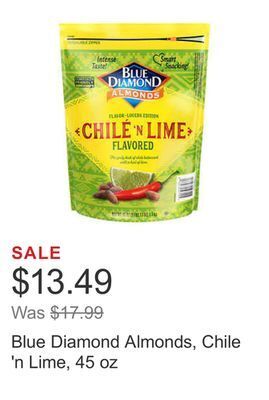 Costco Blue diamond almonds, chile 'n lime, 45 oz offer