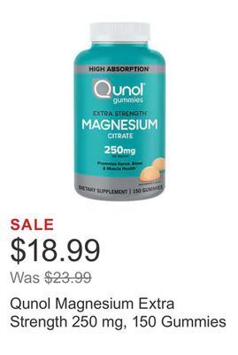 Costco Qunol magnesium extra strength 250 mg, 150 gummies offer