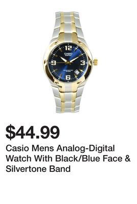 Kmart Casio mens analog-digital watch with black/blue face & silvertone band offer