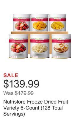 Costco Nutristore freeze dried fruit variety 6-count (128 total servings) offer