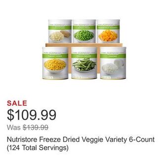 Costco Nutristore freeze dried veggie variety 6-count (124 total servings) offer