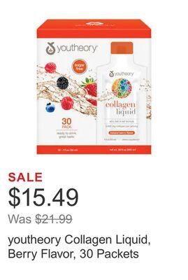 Costco Youtheory collagen liquid, berry flavor, 30 packets offer