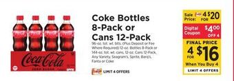 ShopRite Bottles 8-pack or cans 12-pack offer