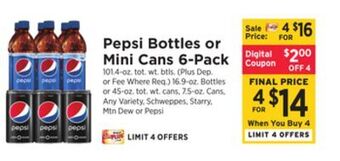 ShopRite Pepsi bottles or mini cans 6-pack offer