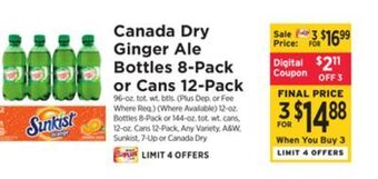 ShopRite Ginger ale bottles 8-pack or cans 12-pack offer