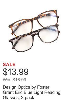 Costco Design optics by foster grant eric blue light reading glasses, 2-pack offer