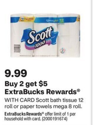 CVS Scott bath tissue 12 roll or paper towels mega 8 roll offer