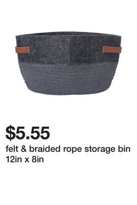 Five Below Felt & braided rope storage bin 12in x 8in offer