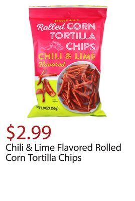 Trader Joe's Chili & lime flavored rolled corn tortilla chips offer