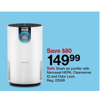 Target Shark air purifier with nanoseal hepa, cleansense iq and odor lock offer