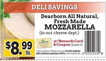 Dearborn Market Dearborn all natural, fresh made mozzarella offer