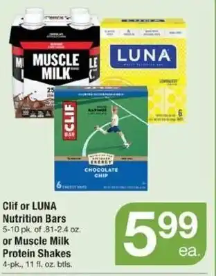 ACME Clif Or Luna Nutrition Bars Or Muscle Milk Protein Shakes offer