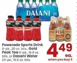 Albertsons Powerade Sports Drink, Peak Tea, Dasani Water offer