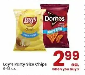 Albertsons Lay's Party Size Chips 6-18 ozq offer