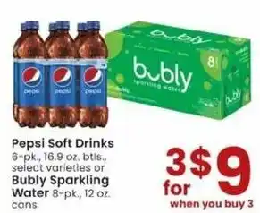 Albertsons Pepsi Soft Drinks Bubly Sparkling Water offer