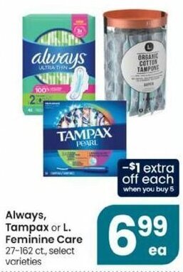 Albertsons Always, Tampax Or L. Feminine Care offer