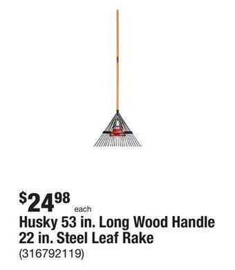 The Home Depot Husky 53 in. long wood handle 22 in. steel leaf rake offer