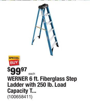 The Home Depot Werner 6 ft. fiberglass step ladder with 250 lb. load capacity type i duty rating offer