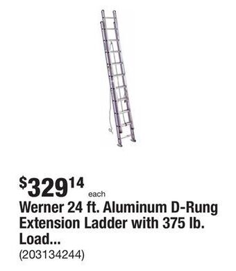 The Home Depot Werner 24 ft. aluminum d-rung extension ladder with 375 lb. load capacity type iaa duty rating offer