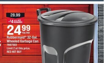 Ace Hardware Rubbermaid® 32-gal. wheeled garbage can offer