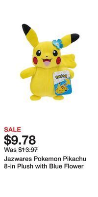 Game Stop Jazwares pokemon pikachu 8-in plush with blue flower offer
