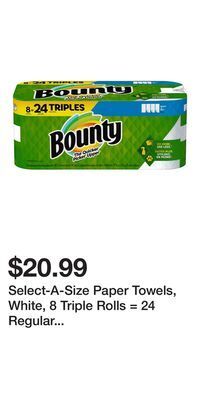 Big Lots Select-a-size paper towels, white, 8 triple rolls = 24 regular rolls, 8 count offer