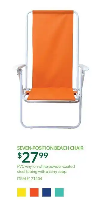 Publix SEVEN-POSITION BEACH CHAIR PVC vinyl on white powder-coated steel tubing with a carry strap. offer