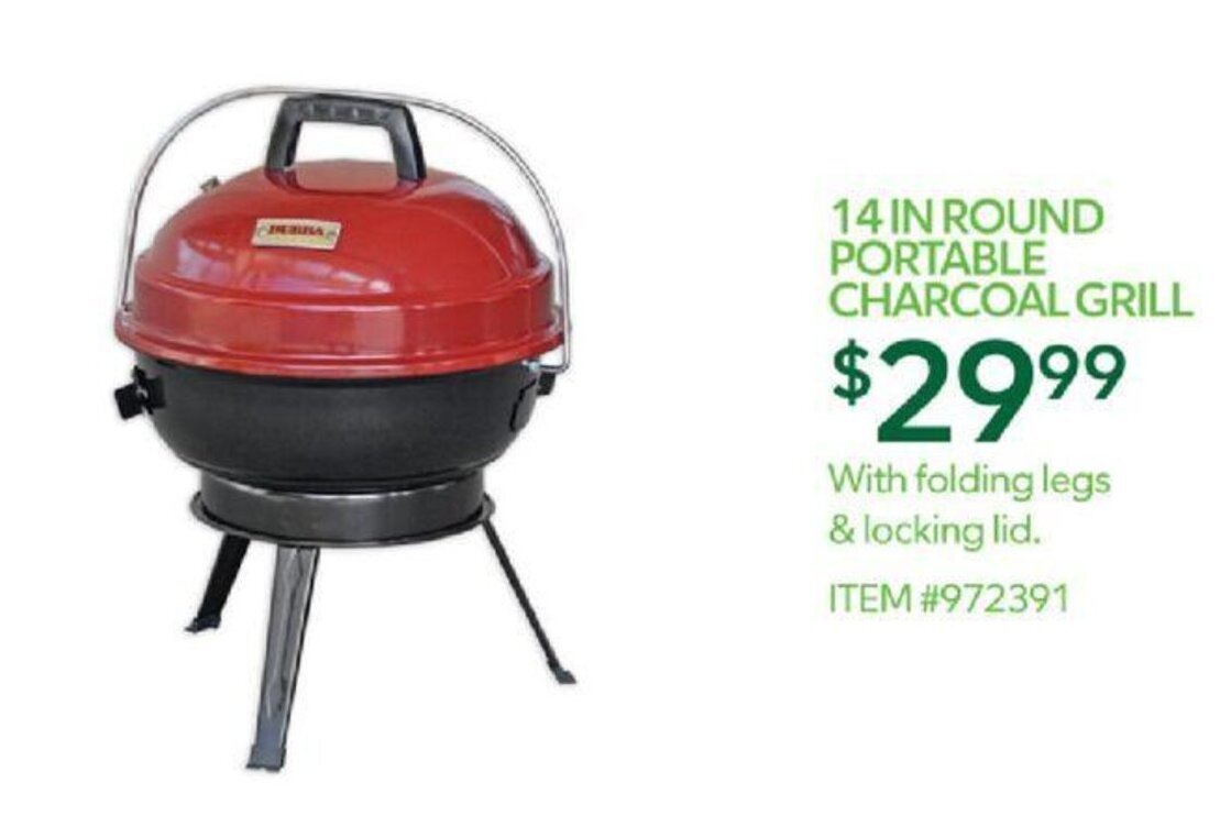 Publix 14 IN ROUND PORTABLE CHARCOAL GRILL With folding legs & locking lid. ITEM #972391 offer