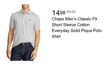Walmart Chaps Men's Classic Fit Short Sleeve Cotton Everyday Solid Pique Polo Shirt offer
