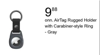 Walmart onn. AirTag Rugged Holder with Carabiner-style Ring - Gray offer