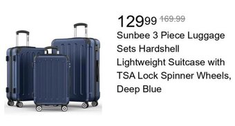 Walmart Sunbee 3 Piece Luggage Sets Hardshell Lightweight Suitcase with TSA Lock Spinner Wheels, Deep Blue offer