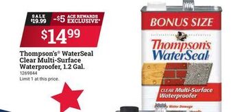 Ace Hardware Thompson's® waterseal clear multi-surface waterproofer, 1.2 gal. offer