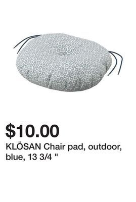 Ikea Klösan chair pad, outdoor, blue, 13 3/4 offer