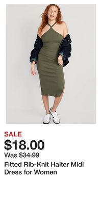 Old Navy Fitted rib-knit halter midi dress for women offer