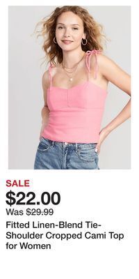 Old Navy Fitted linen-blend tie-shoulder cropped cami top for women offer