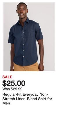 Old Navy Regular-fit everyday non-stretch linen-blend shirt for men offer
