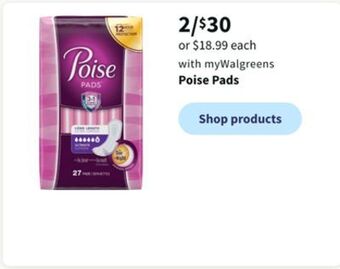 Walgreens Poise pads offer