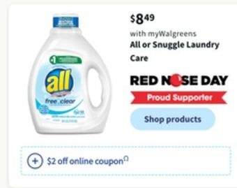 Walgreens All or snuggle laundry care offer