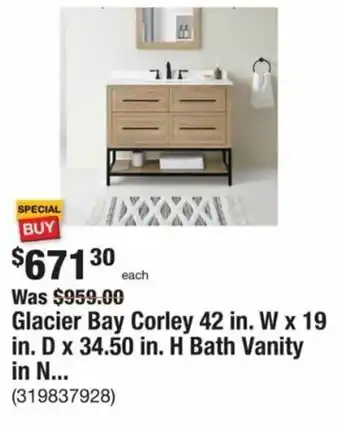 The Home Depot Glacier Bay Corley 42 in. W x 19 in. D x 34.50 in. H Bath Vanity in N... (319837928) offer