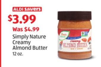 Aldi Simply nature creamy almond butter offer