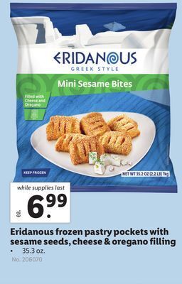 Lidl Eridanous frozen pastry pockets with sesame seeds, cheese & oregano filling offer