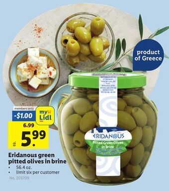 Lidl Eridanous green pitted olives in brine offer