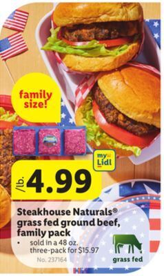 Lidl Steakhouse naturals® grass fed ground beef, family pack offer