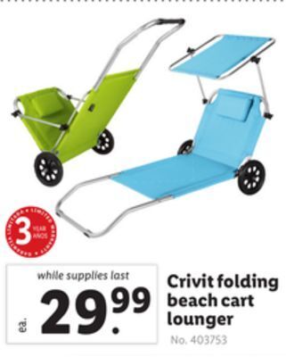 Lidl Crivit folding beach cart lounger offer
