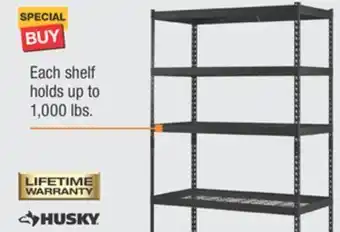 The Home Depot Husky 5-tier steel garage storage shelving unit offer