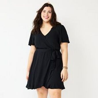 Kohl's Juniors' plus size so® faux-wrap ruffle hem dress offer