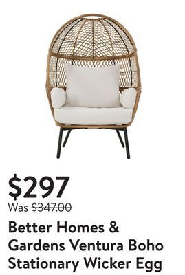 Walmart Better homes & gardens ventura boho stationary wicker egg chair offer