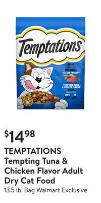 Walmart Temptations tempting tuna & chicken flavor adult dry cat food offer