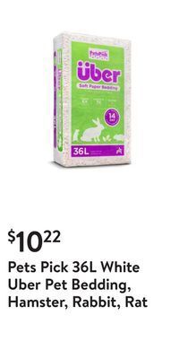 Walmart Pets pick 36l white uber pet bedding, hamster, rabbit, rat offer
