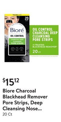 Walmart Biore charcoal blackhead remover pore strips, deep cleansing nose strips offer
